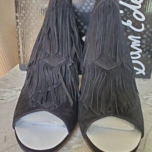 Sam Edelman Elaine Fringe Sandal, Black, Size 8